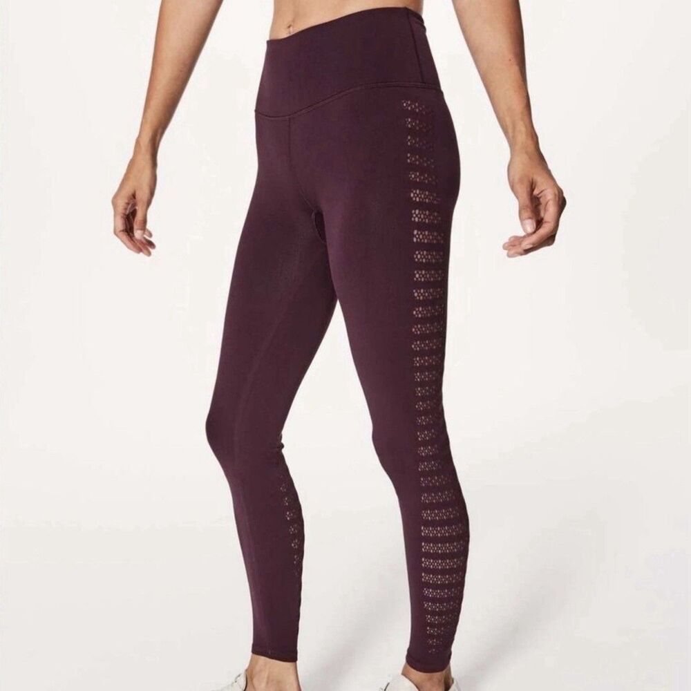 Lululemon Reveal Mid Rise Tight Women’s Size 8 Burgundy Leggings Yoga Athleisure